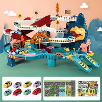 Dinosaur Themed Race Track Set with Cars Tunnels and Road Signs for Kids