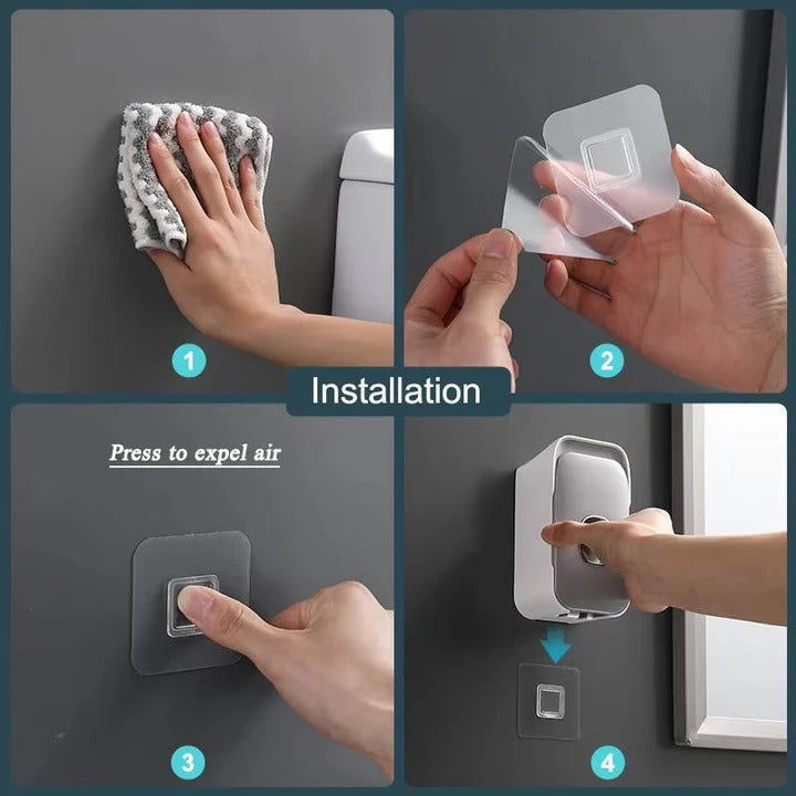 Wall Mounted Toothpaste Dispenser with Night Light and Brush Holder