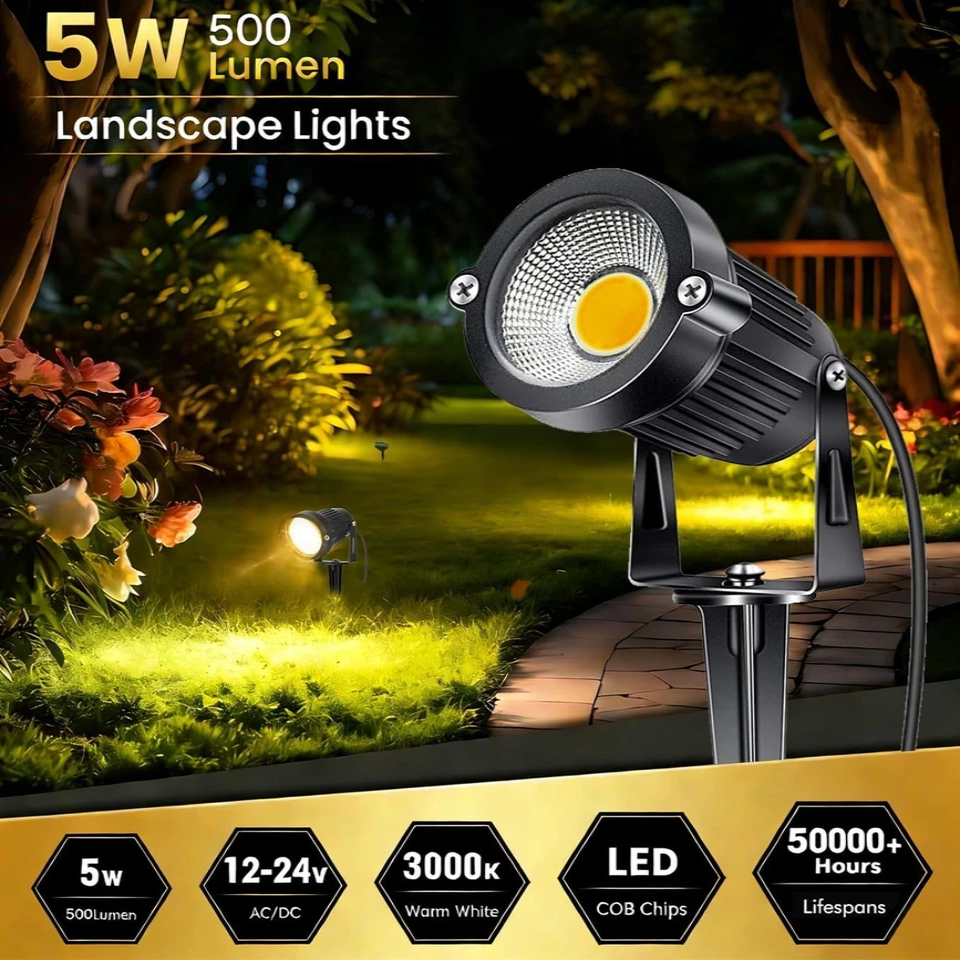 12V LED Landscape Spotlight with 270-Degree Adjustable Head and 500 Lumens, 10-Pack