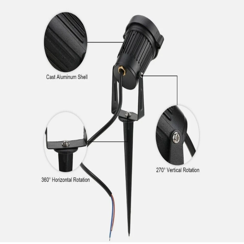 12V LED Landscape Spotlight with 270-Degree Adjustable Head and 500 Lumens, 10-Pack