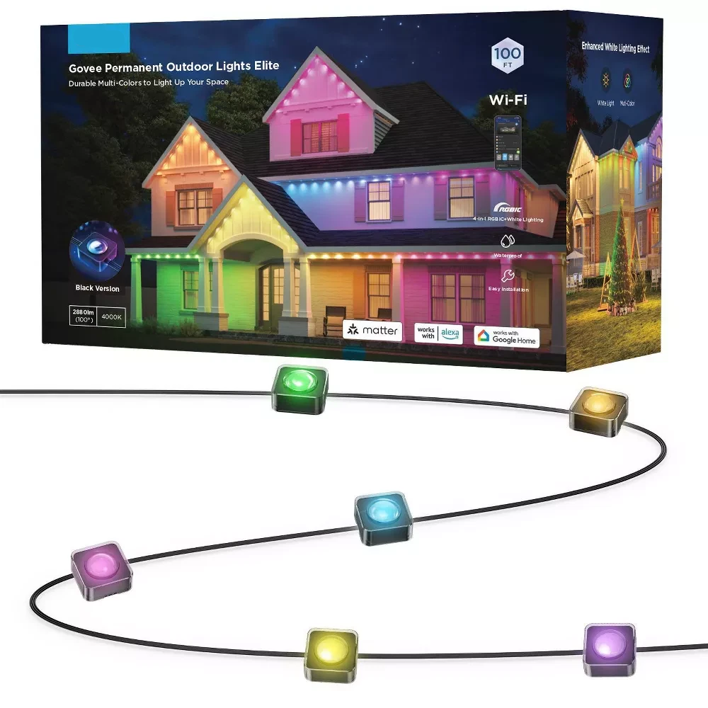 Roofline LED Light Strand 100ft with RGBICW Color Nodes and App Control