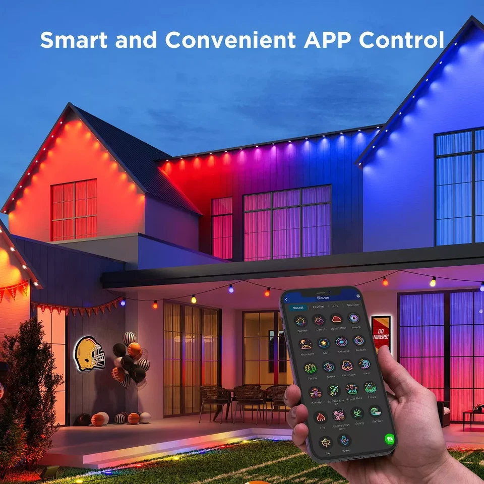 Roofline LED Light Strand 100ft with RGBICW Color Nodes and App Control