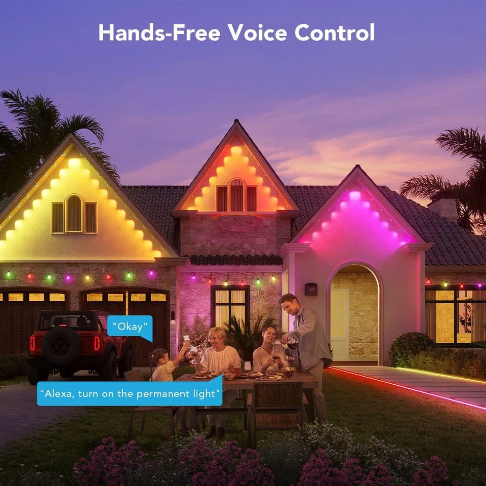 Roofline LED Light Strand 100ft with RGBICW Color Nodes and App Control