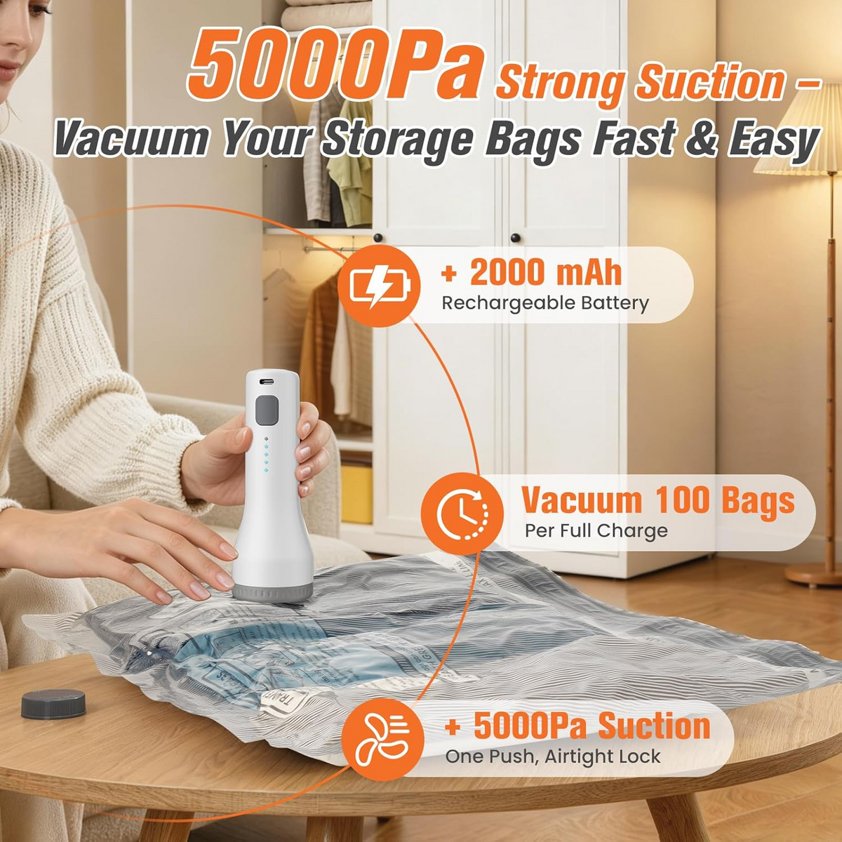 Vacuum Storage Bags with Wireless Pump, 15-Piece Set for Seasonal Clothes and Bedding