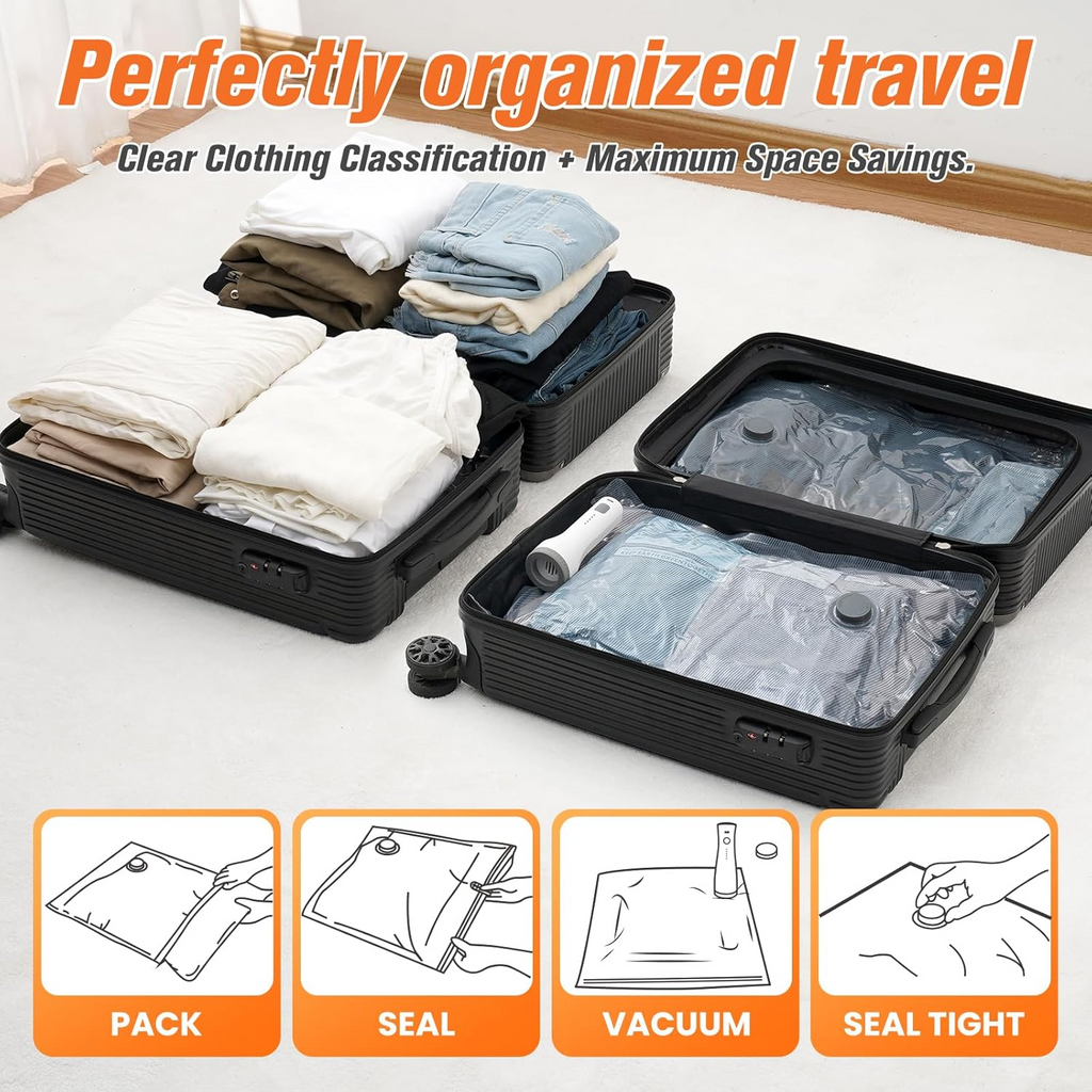 Vacuum Storage Bags with Wireless Pump, 15-Piece Set for Seasonal Clothes and Bedding