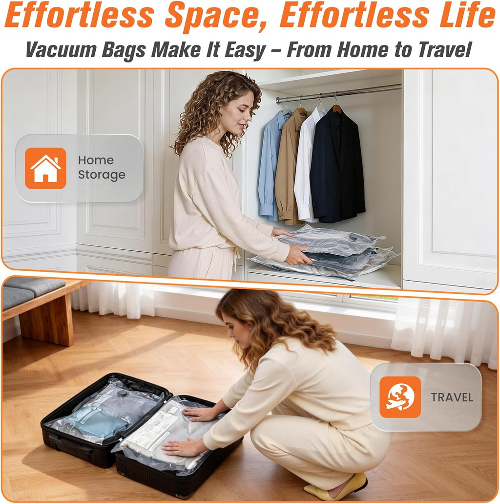Vacuum Storage Bags with Wireless Pump, 15-Piece Set for Seasonal Clothes and Bedding