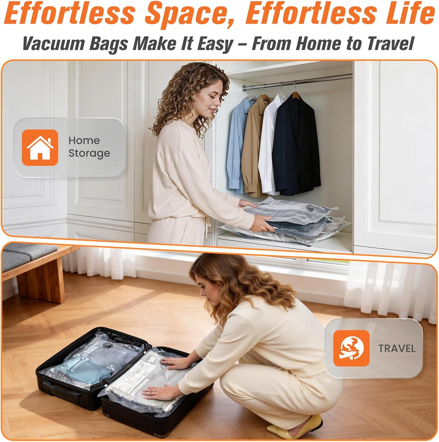 Vacuum Storage Bags with Wireless Pump, 15-Piece Set for Seasonal Clothes and Bedding