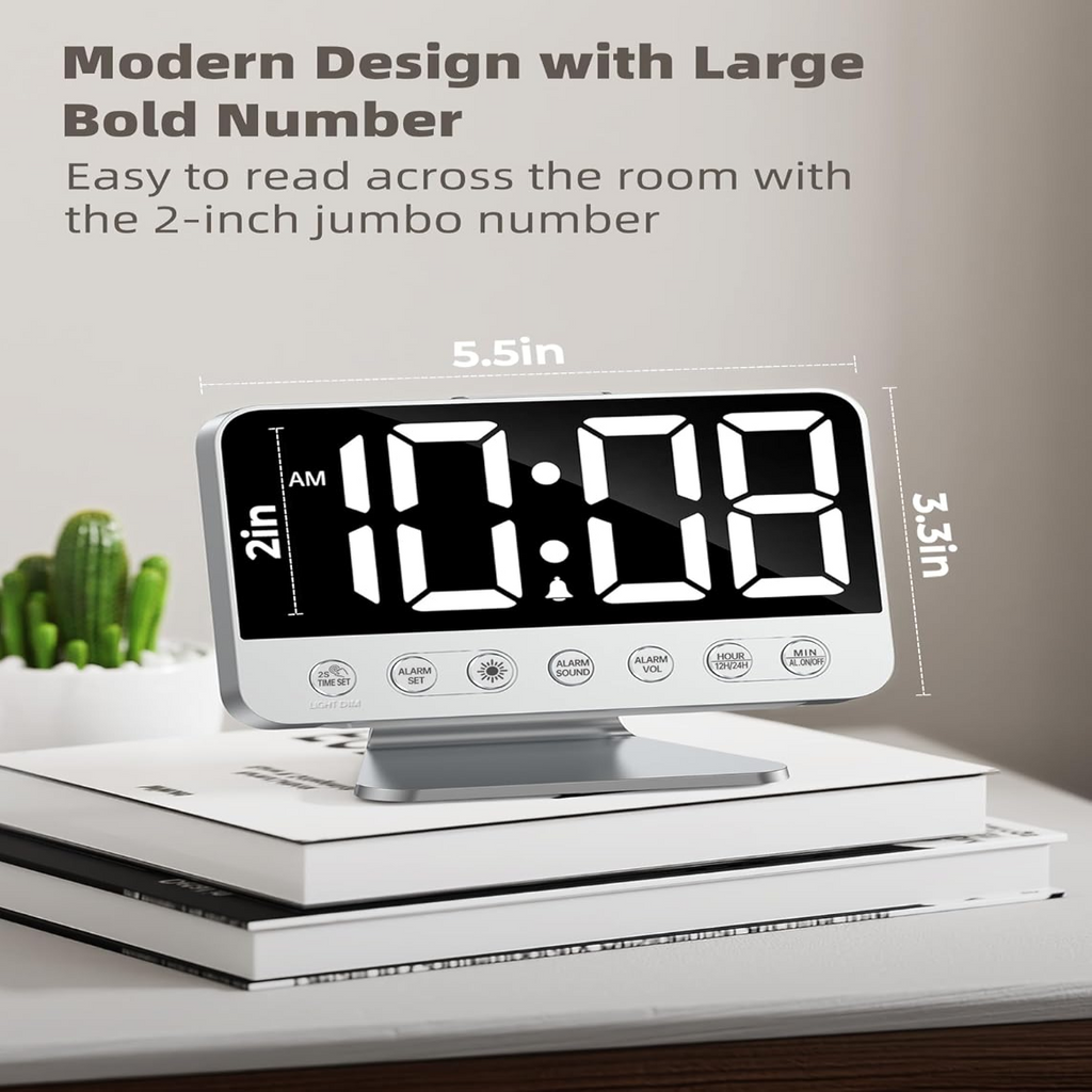 Battery Backup Alarm Clock with 2-Inch Display and USB Phone Charging