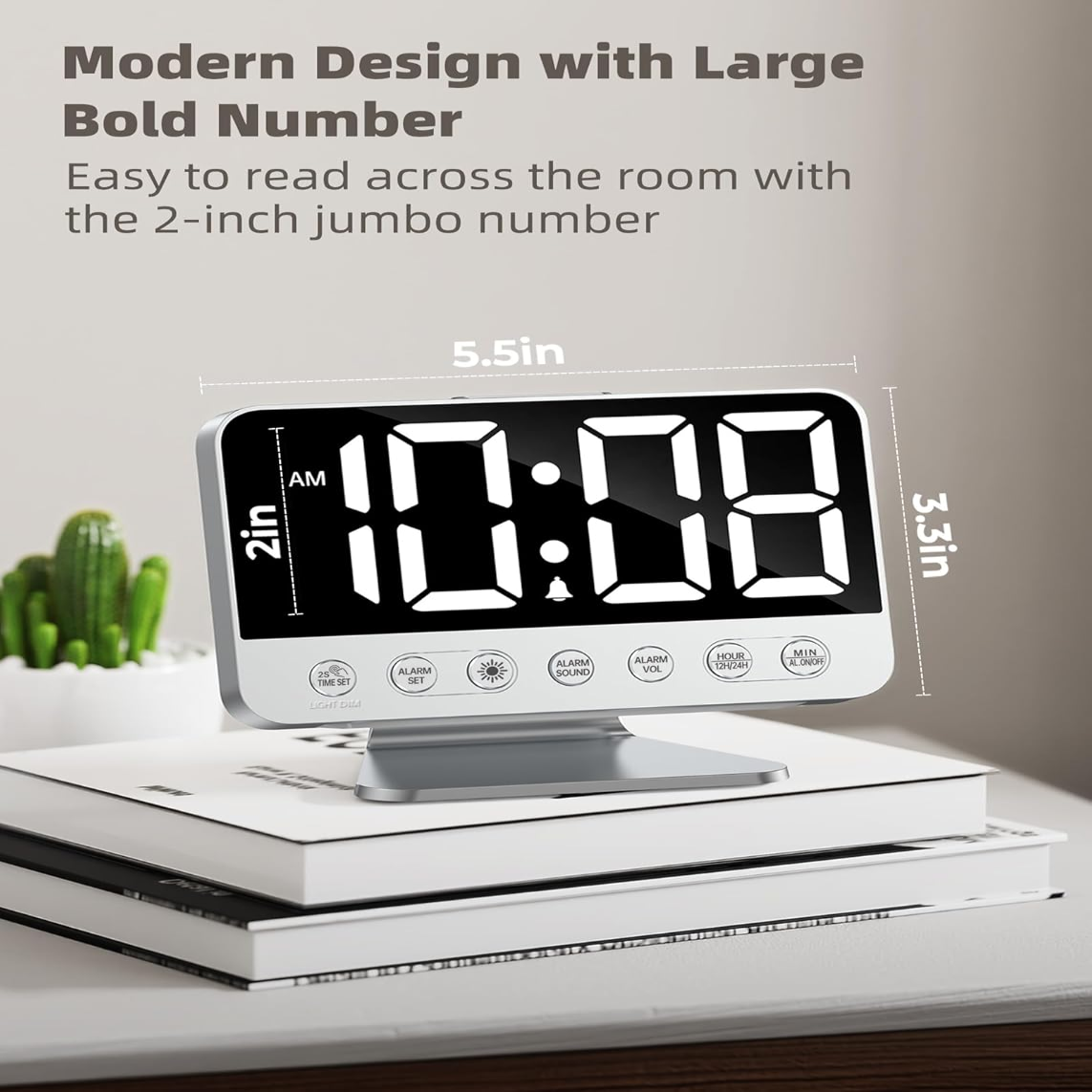 Battery Backup Alarm Clock with 2-Inch Display and USB Phone Charging