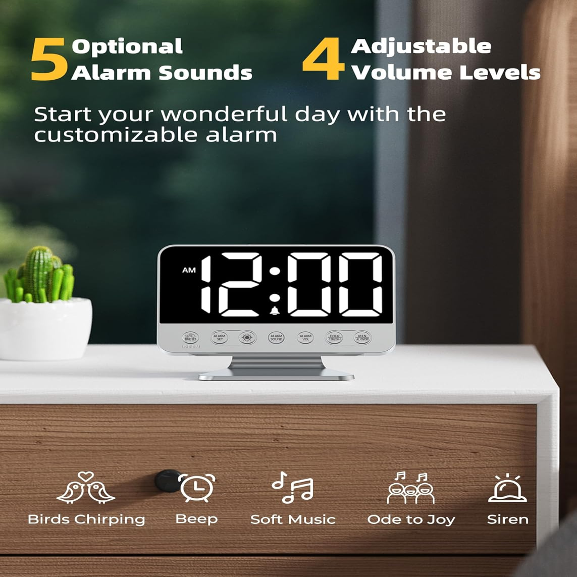 Battery Backup Alarm Clock with 2-Inch Display and USB Phone Charging