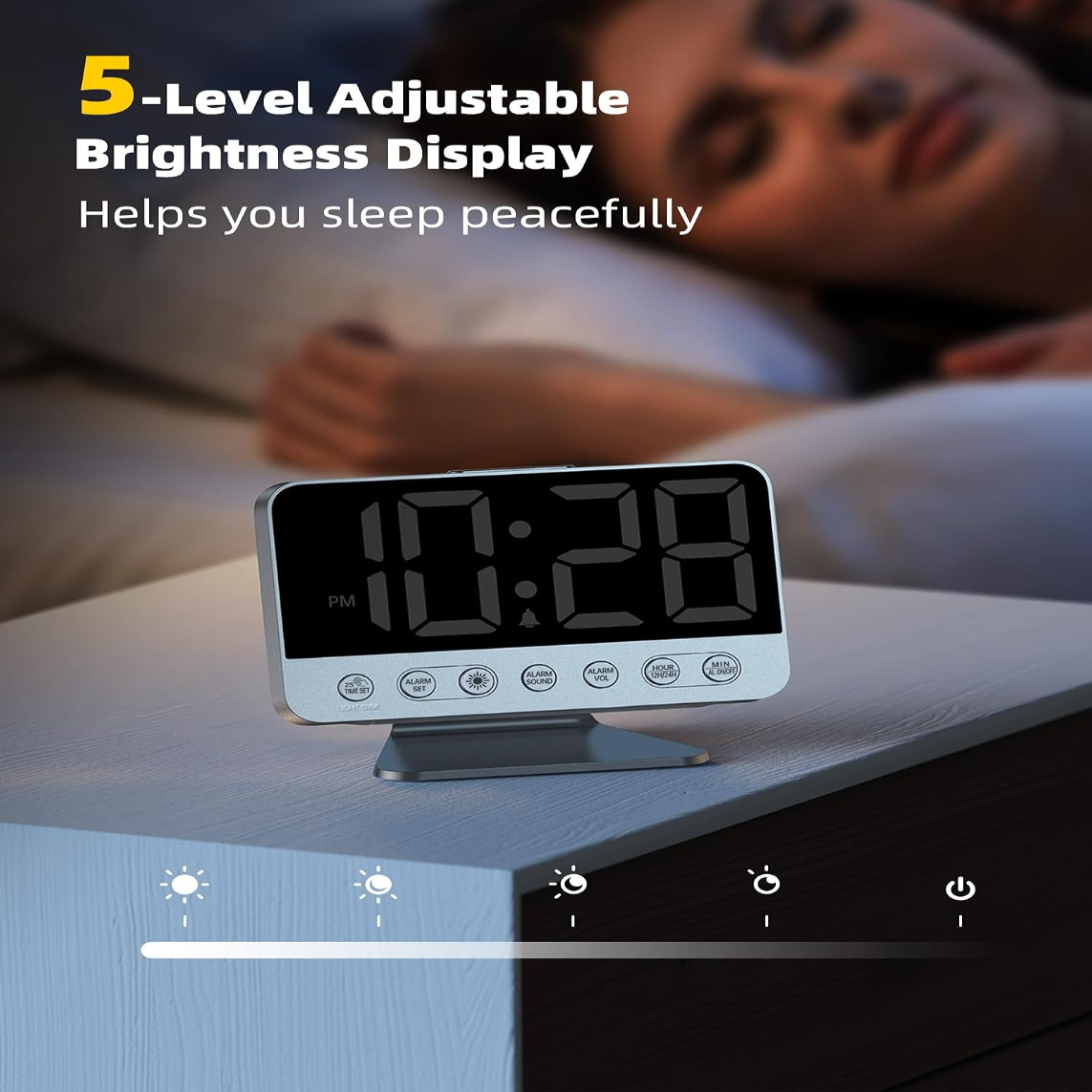 Battery Backup Alarm Clock with 2-Inch Display and USB Phone Charging