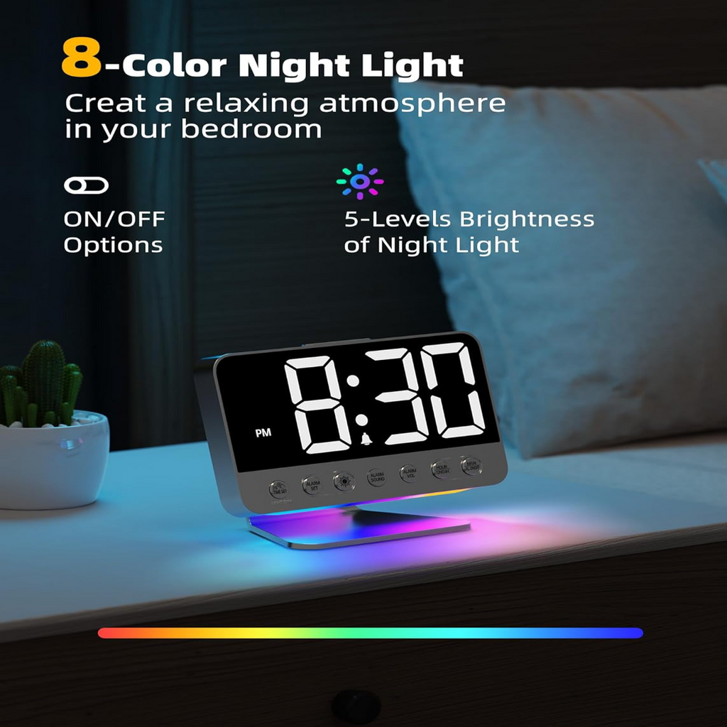 Battery Backup Alarm Clock with 2-Inch Display and USB Phone Charging