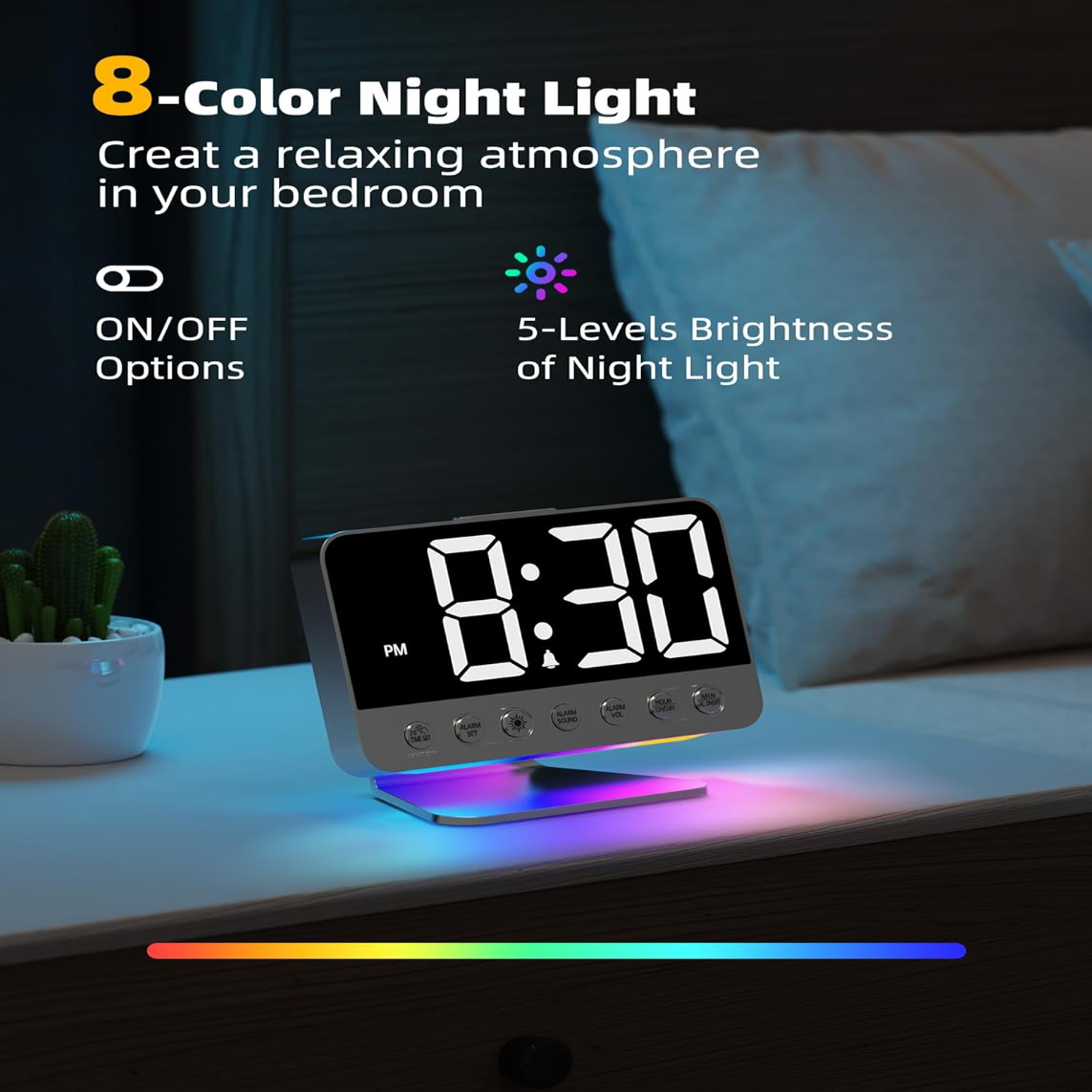 Battery Backup Alarm Clock with 2-Inch Display and USB Phone Charging
