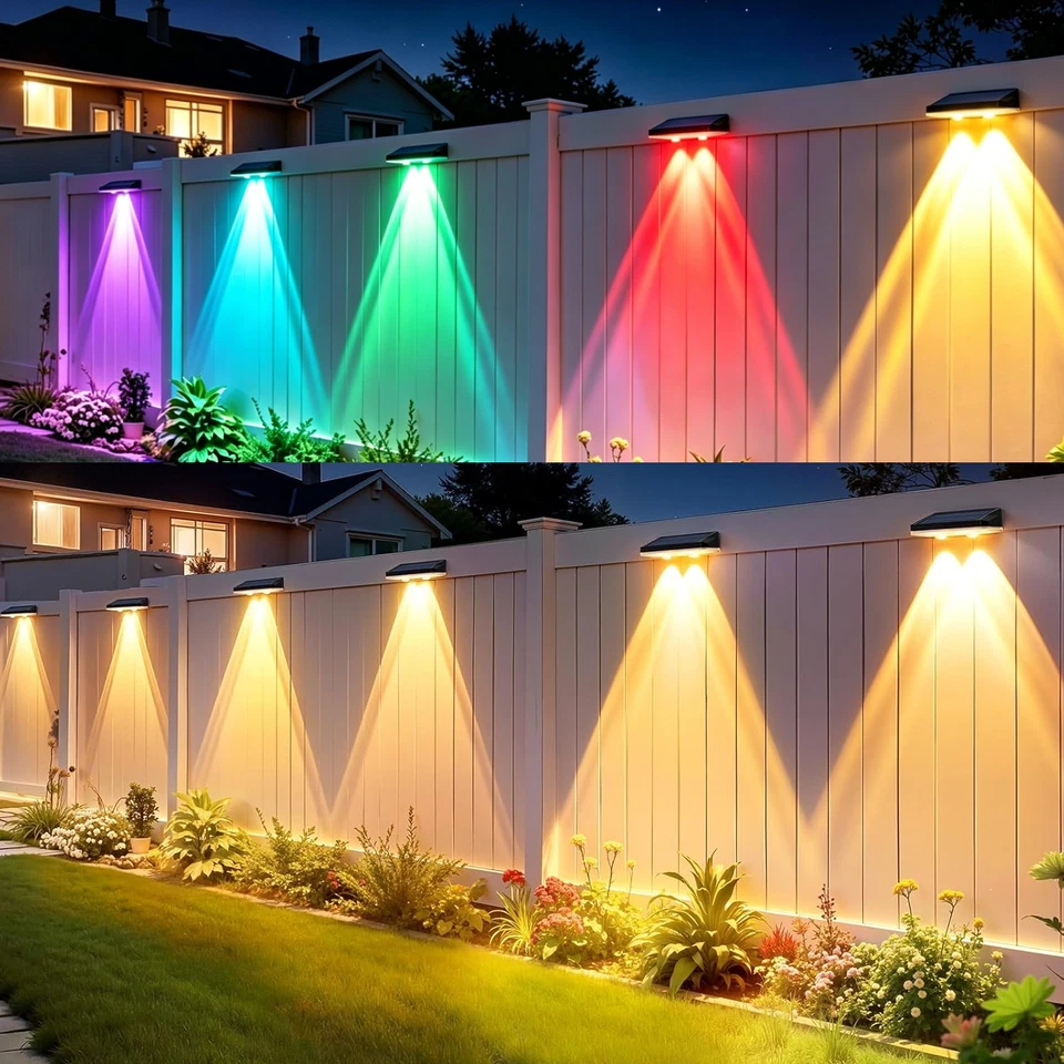 Multicolor Solar Fence Lights with Auto Dusk Sensor and Push Button Control, 8-Pack