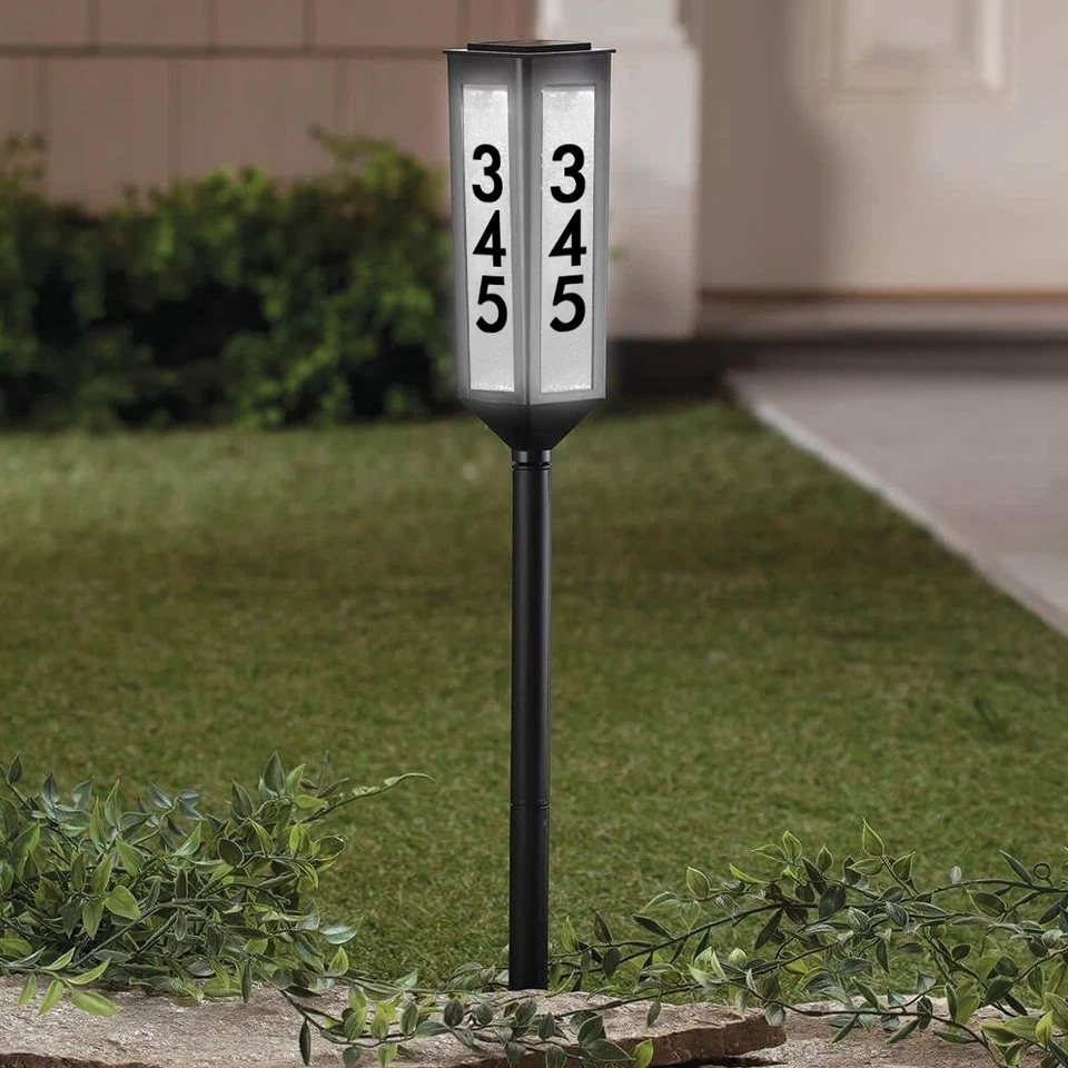 Illuminated Address Stake with Solar Power and Height Adjusters, Customizable Numbers