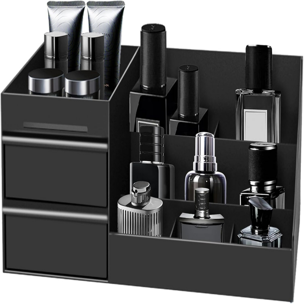 Vanity Organizer with Multi-Slot Compartments and Non-Slip Base for Bathroom Counter