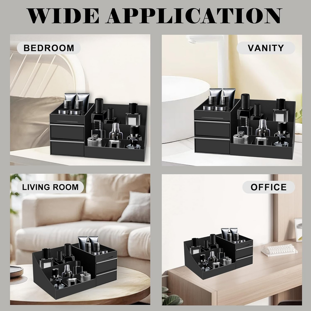 Vanity Organizer with Multi-Slot Compartments and Non-Slip Base for Bathroom Counter