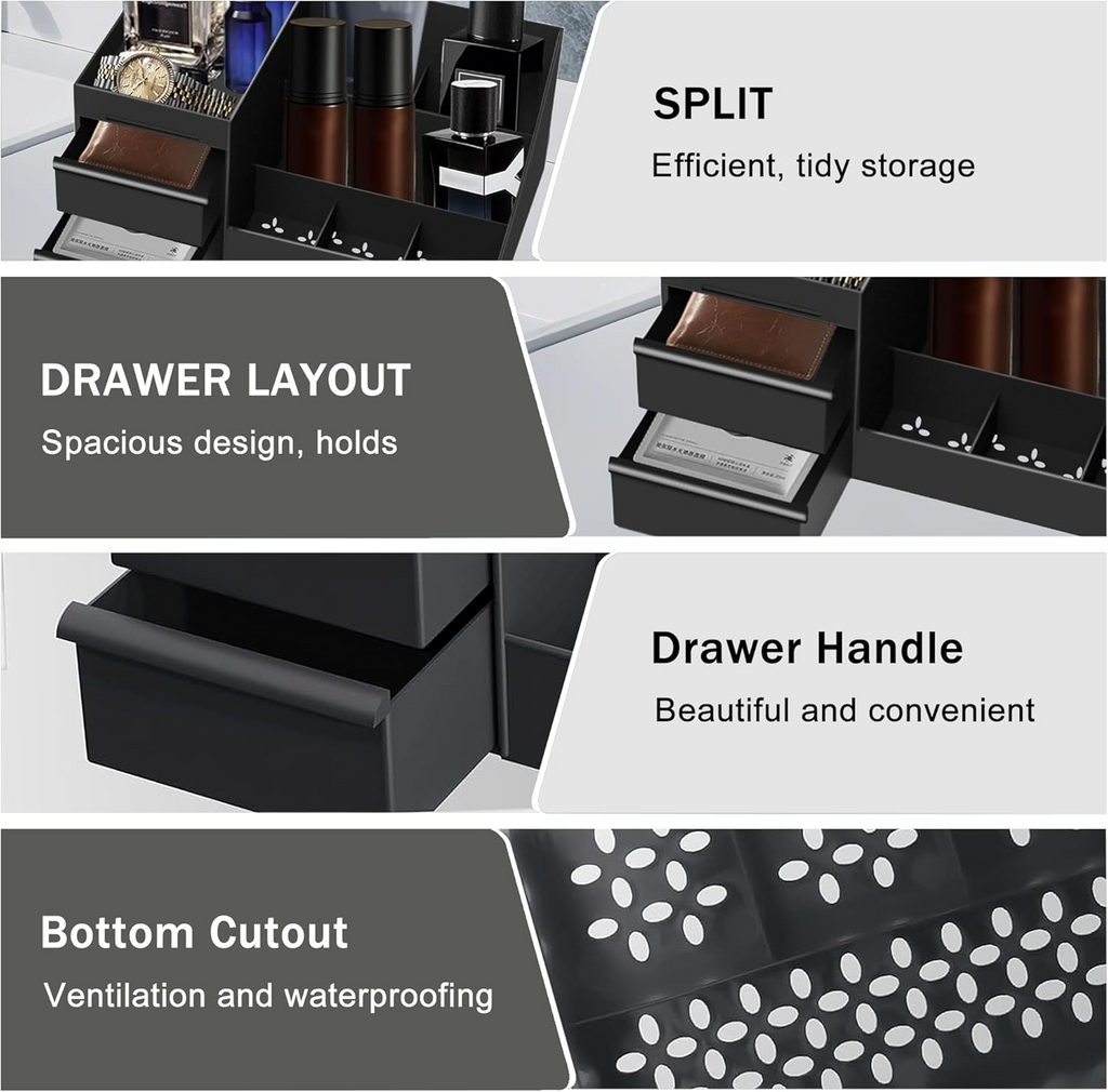 Vanity Organizer with Multi-Slot Compartments and Non-Slip Base for Bathroom Counter