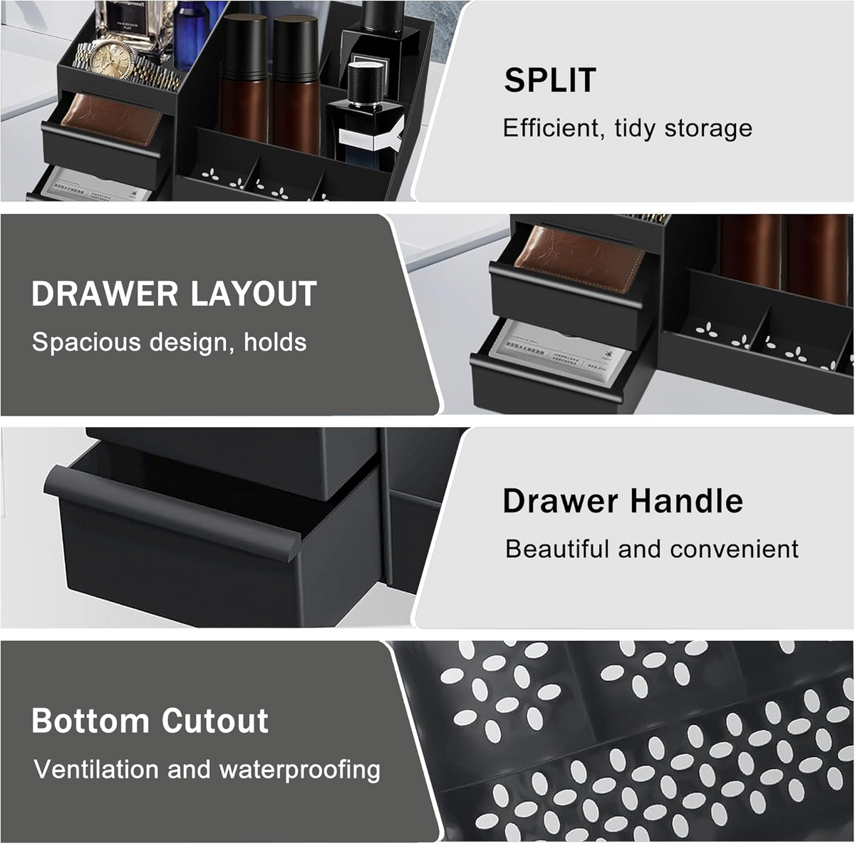 Vanity Organizer with Multi-Slot Compartments and Non-Slip Base for Bathroom Counter