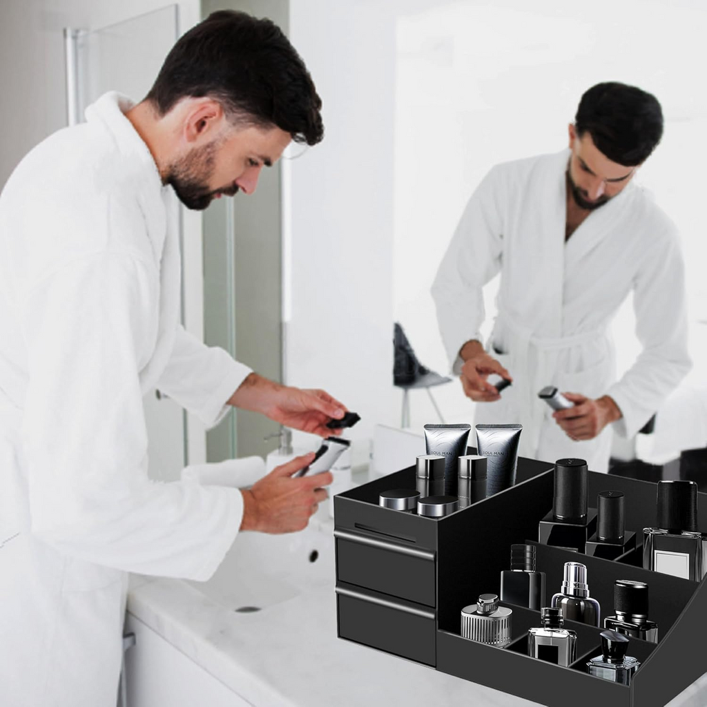 Vanity Organizer with Multi-Slot Compartments and Non-Slip Base for Bathroom Counter