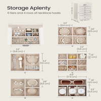 Jewelry Organizer with Six Stacked Tiers and Built-In Mirror, Locking Box