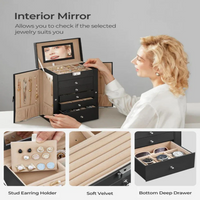 Jewelry Organizer with Six Stacked Tiers and Built-In Mirror, Locking Box