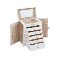 Jewelry Organizer with Six Stacked Tiers and Built-In Mirror, Locking Box