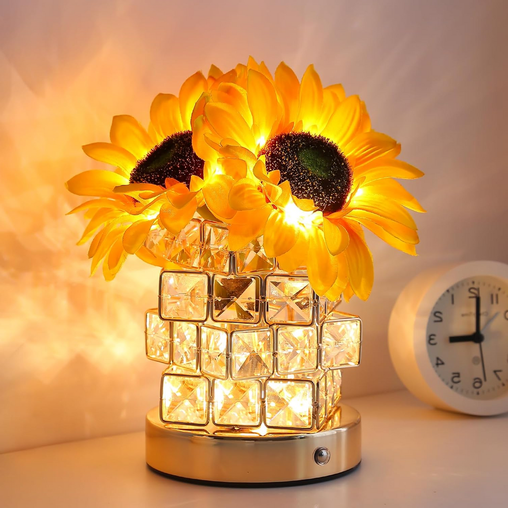 Rechargeable Sunflower Night Light with Touch Dimming and Yellow Glow