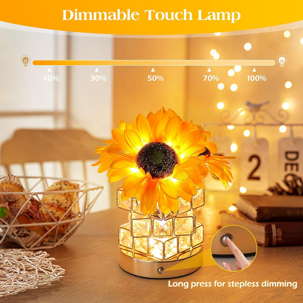 Rechargeable Sunflower Night Light with Touch Dimming and Yellow Glow