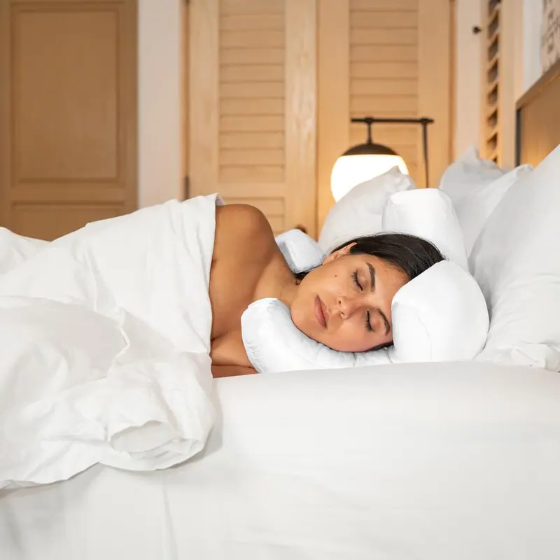 Contoured Face Support Pillow with Raised Pillars and Removable Washable Case