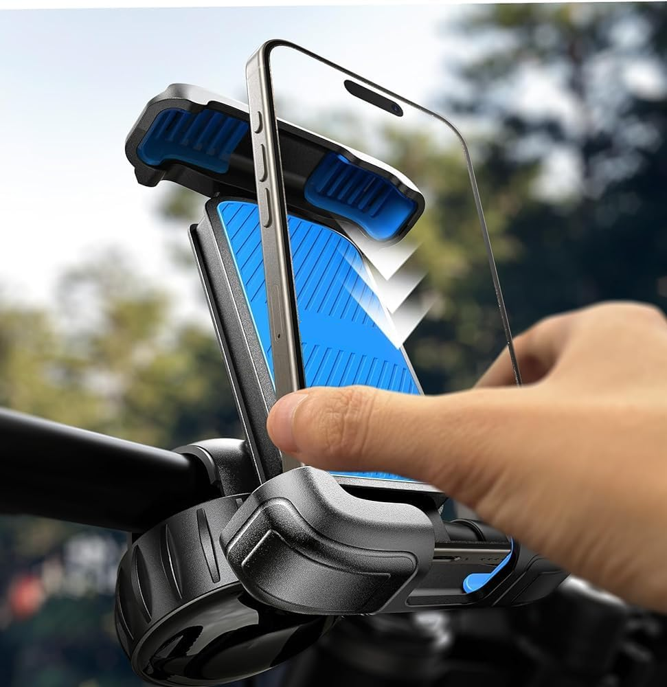 LISEN Bike Phone Holder, [Super Easy Install] Motorcycle Phone Mount Ebike Accessories Bicycle Handlebar Holder Mount Gifts for Adults Kids Men Mountain Mini Bike Scooter Gear Accessories, Black allveramart
