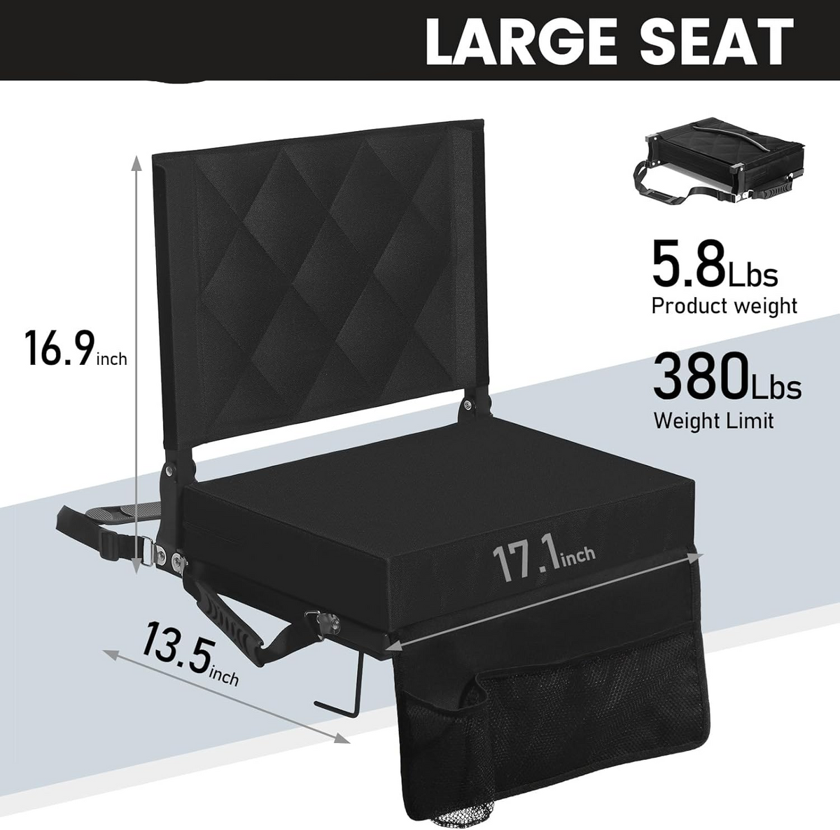 Portable Bleacher Chair with Angled Back Support and Shoulder Strap