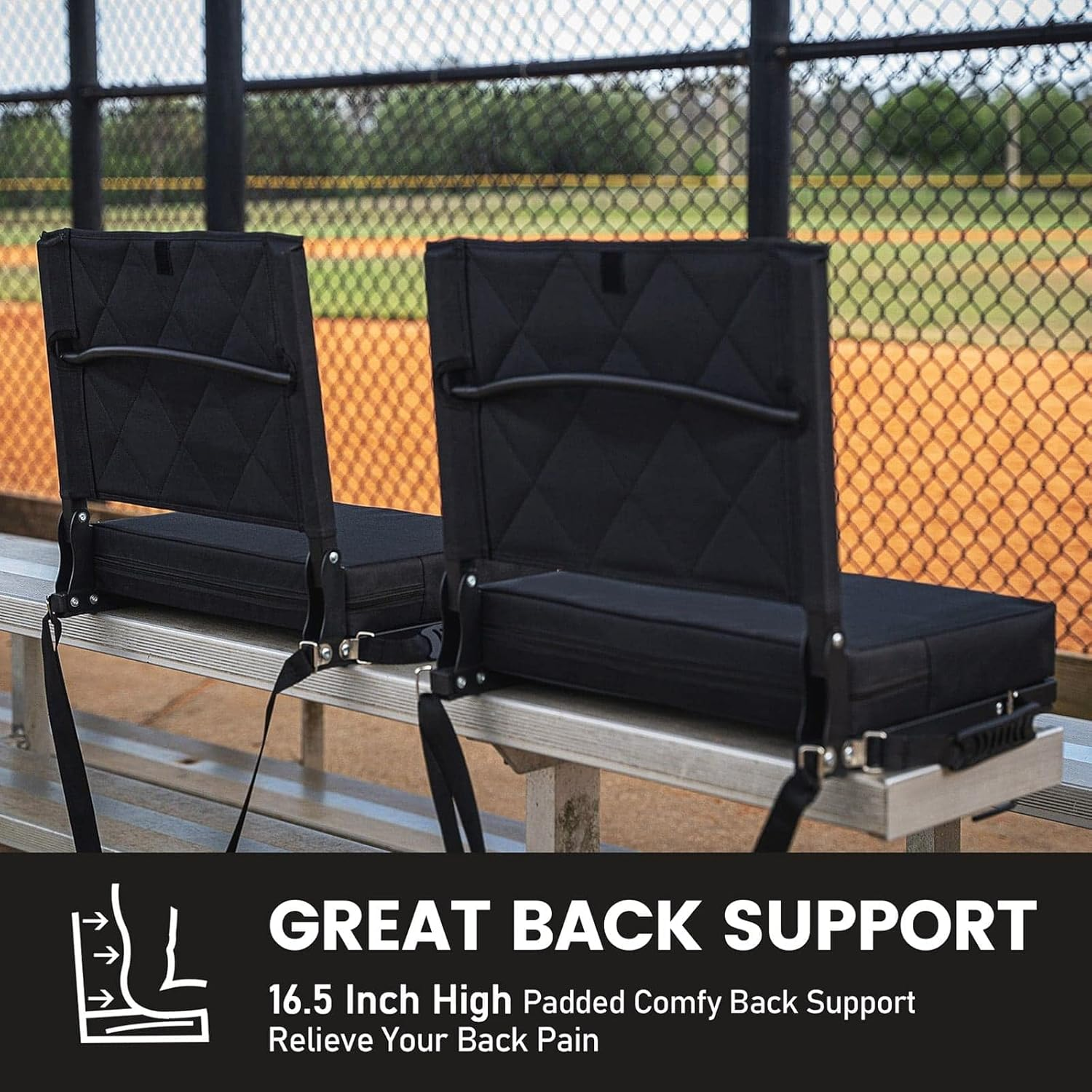 Portable Bleacher Chair with Angled Back Support and Shoulder Strap