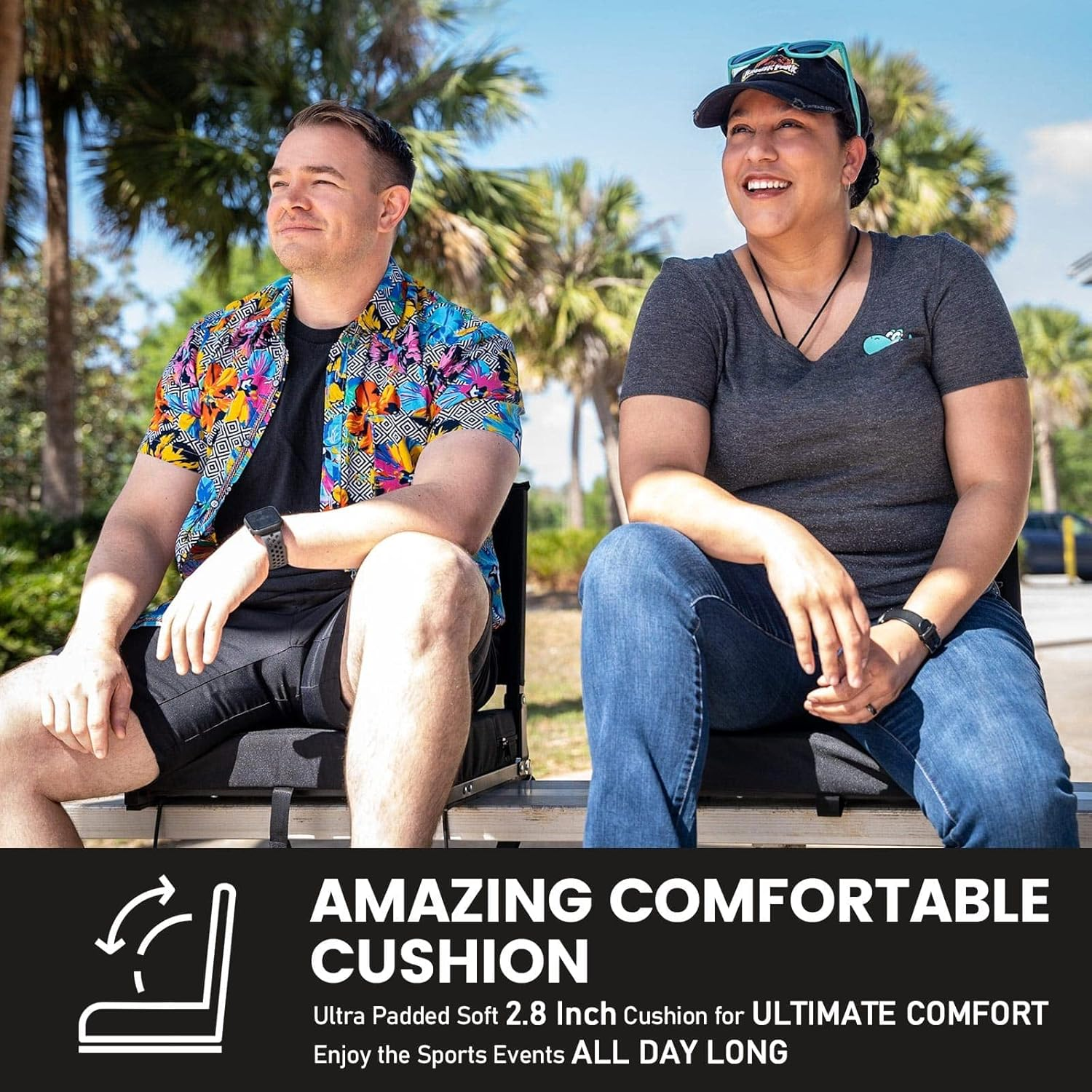 Portable Bleacher Chair with Angled Back Support and Shoulder Strap