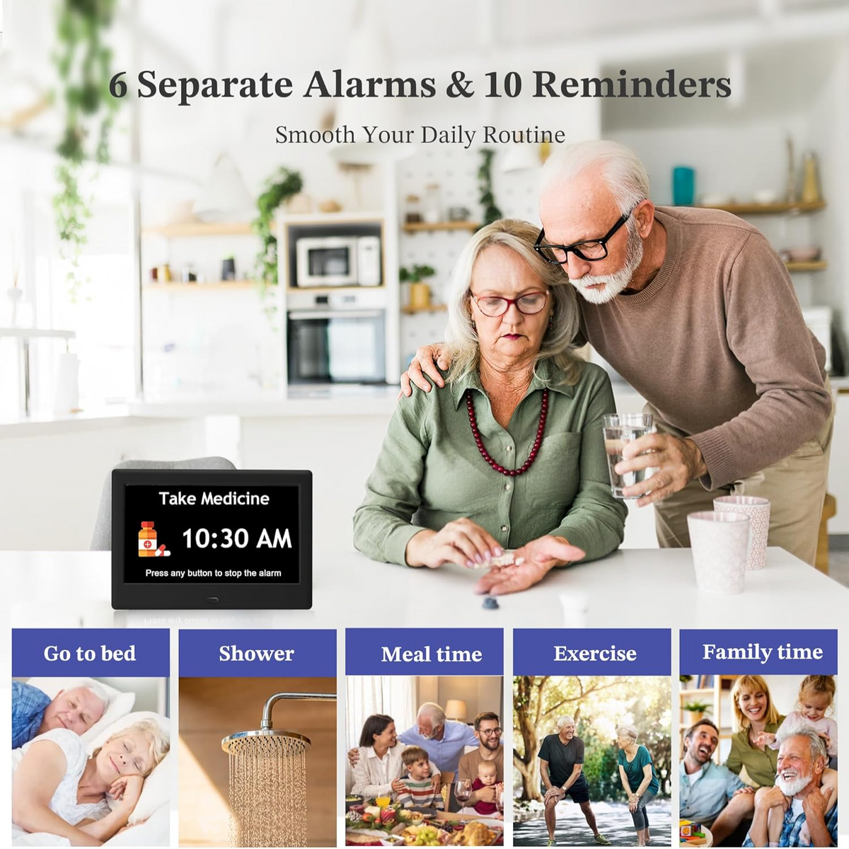 Daily Routine Clock with Eight Activity Reminders and Large Display