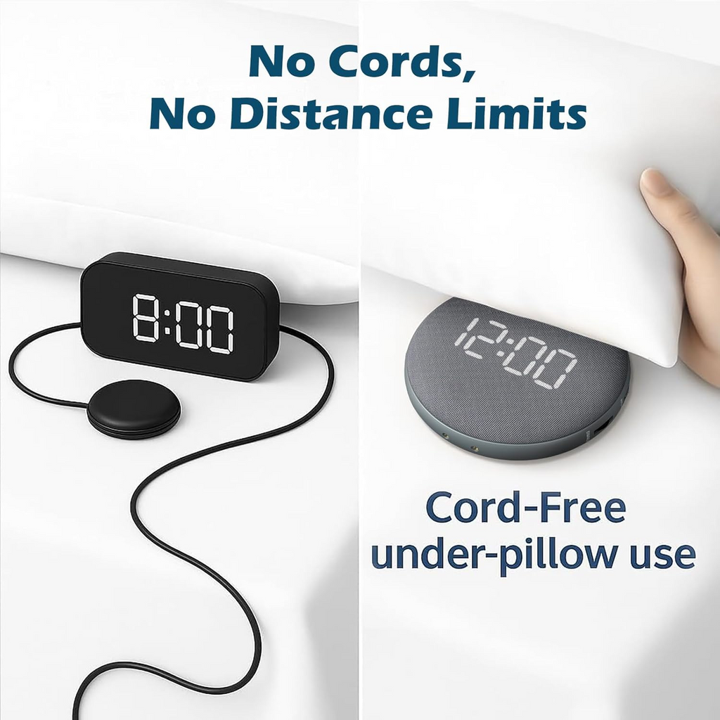 Cordless Alarm Clock with 110dB Sound and Vibrating Pillow Disc for Heavy Sleepers