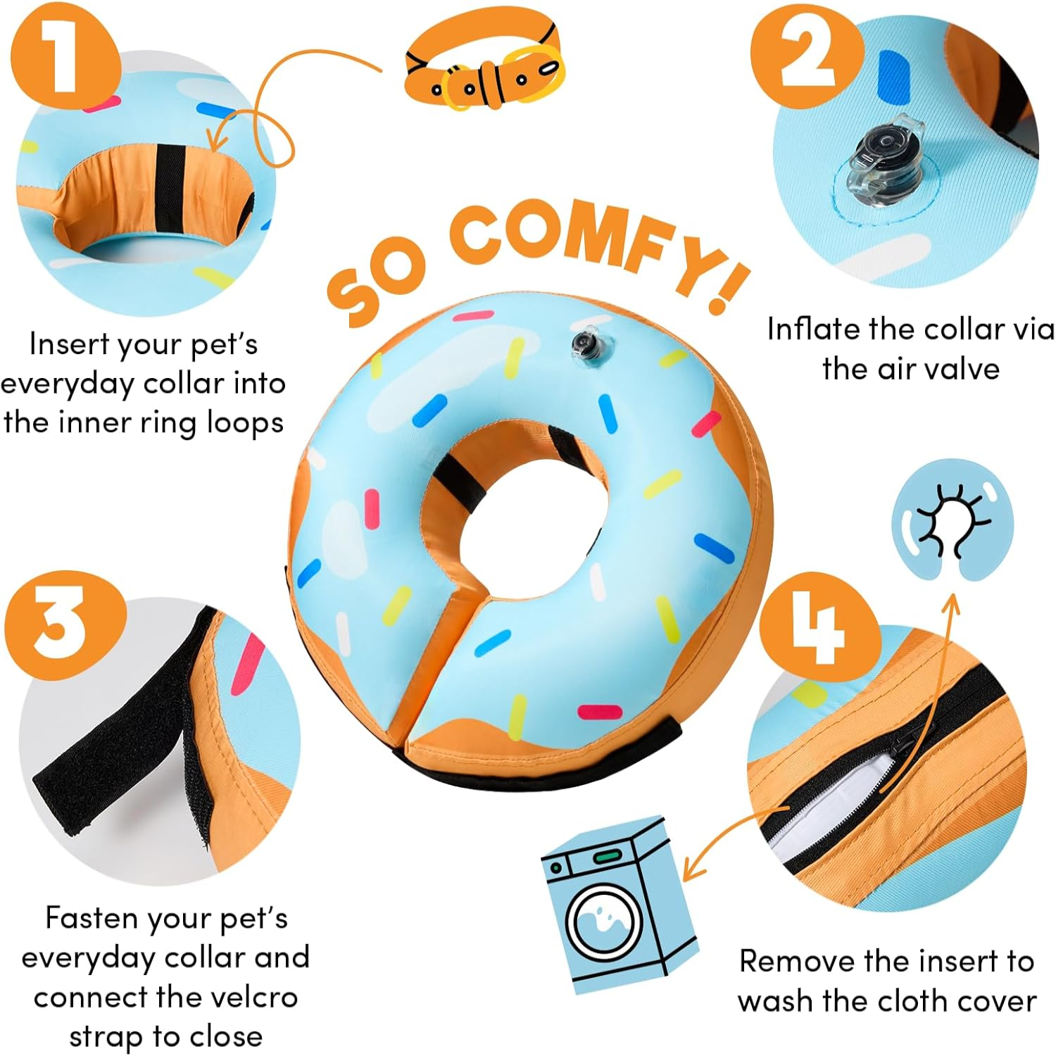 Inflatable Pet Recovery Collar with Adjustable Air Pressure and Inner Loop, Large