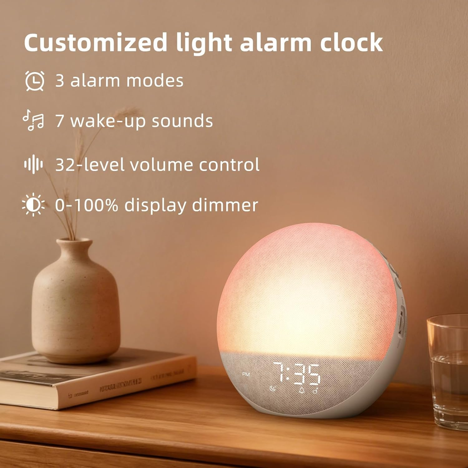 Sunrise Simulation Alarm Clock with Sunset Dimming and Touch Controls