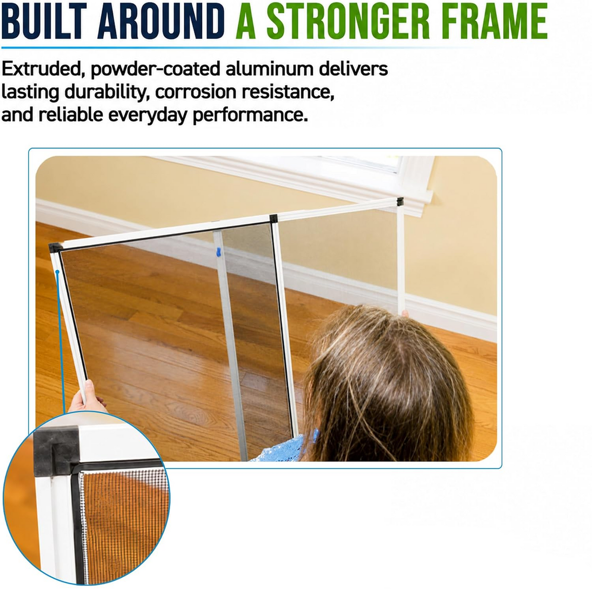 Fiberglass Window Screen with Aluminum Frame and Felt Seal, Pack of 2