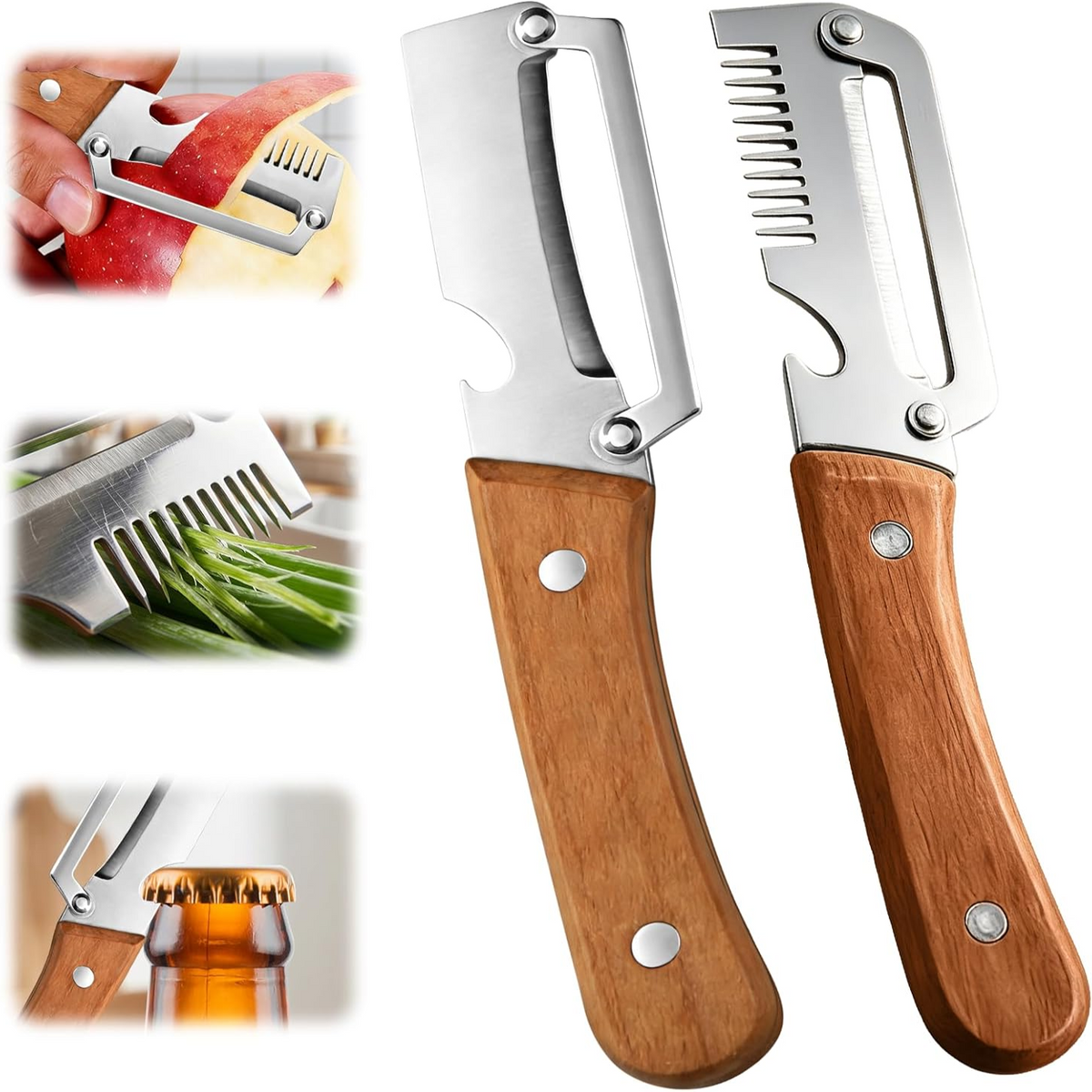 Vegetable Peeler with Wide Blade, Julienne Edge and Wooden Handle