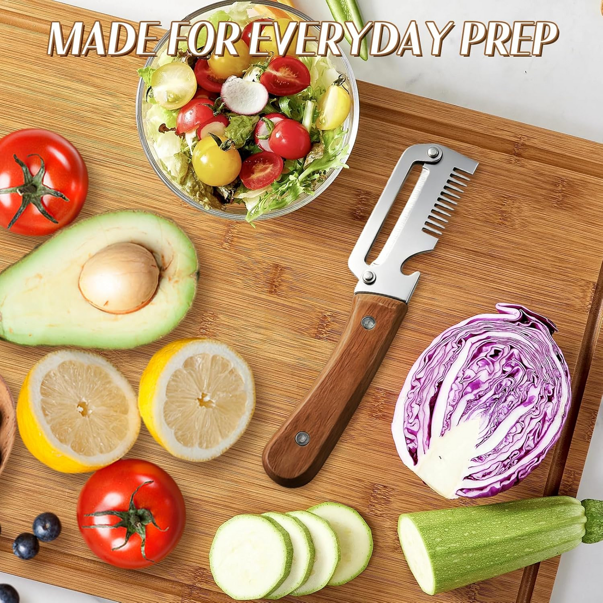 Vegetable Peeler with Wide Blade, Julienne Edge and Wooden Handle