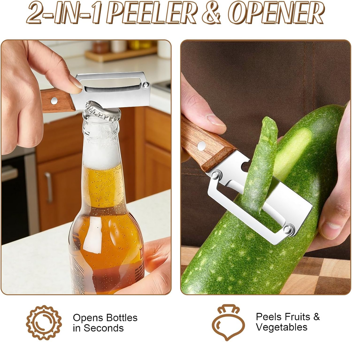 Vegetable Peeler with Wide Blade, Julienne Edge and Wooden Handle