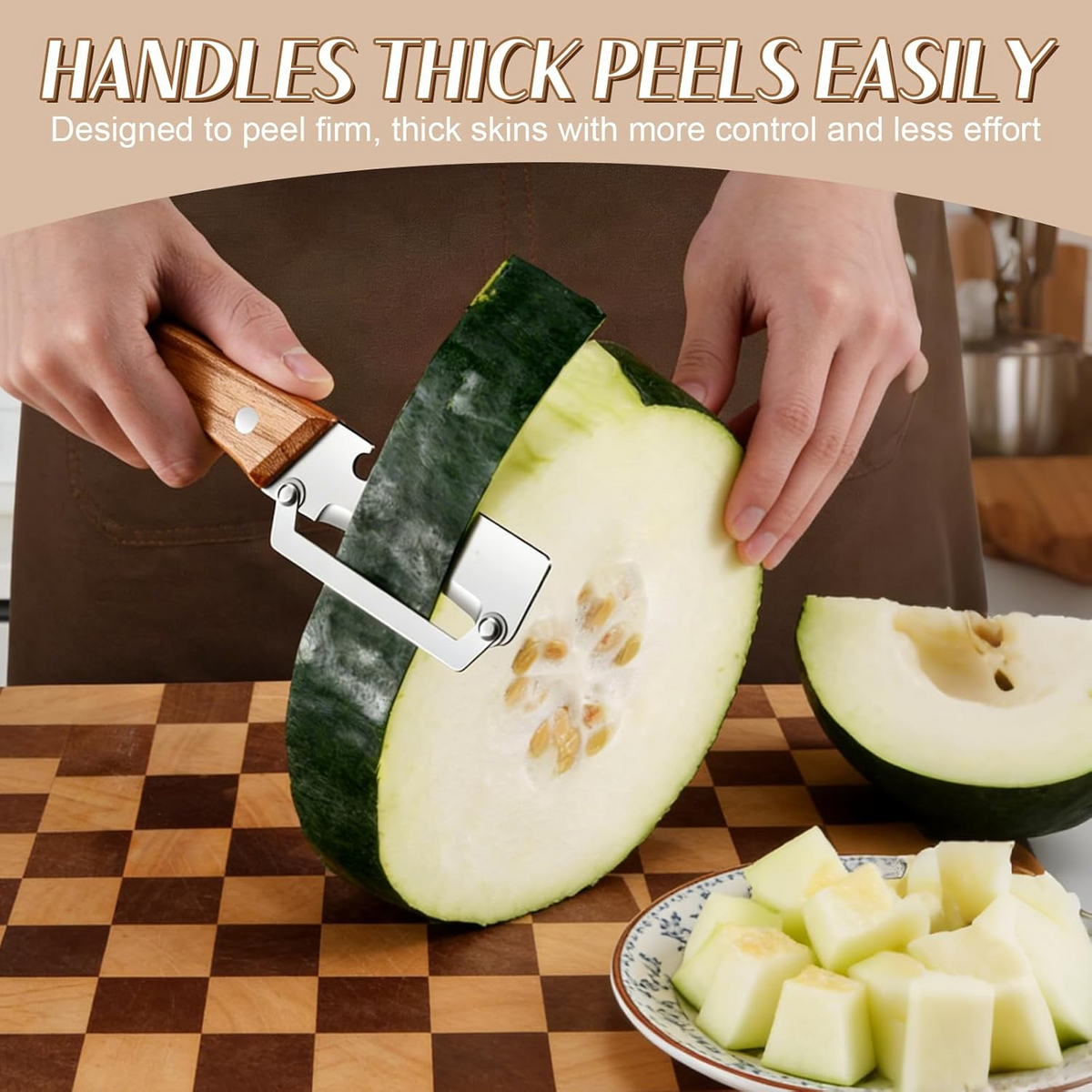 Vegetable Peeler with Wide Blade, Julienne Edge and Wooden Handle