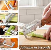 Vegetable Peeler with Wide Blade, Julienne Edge and Wooden Handle