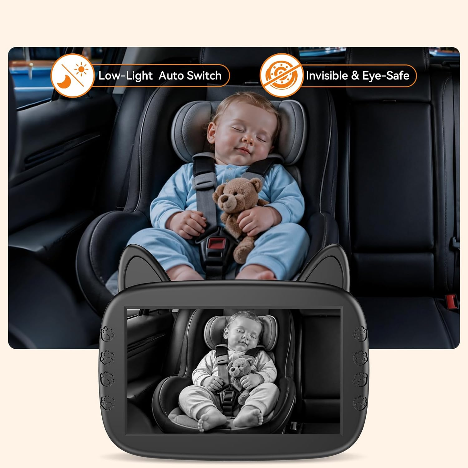 Infant Car Seat Monitor with Infrared Night Vision and Wide Angle Camera