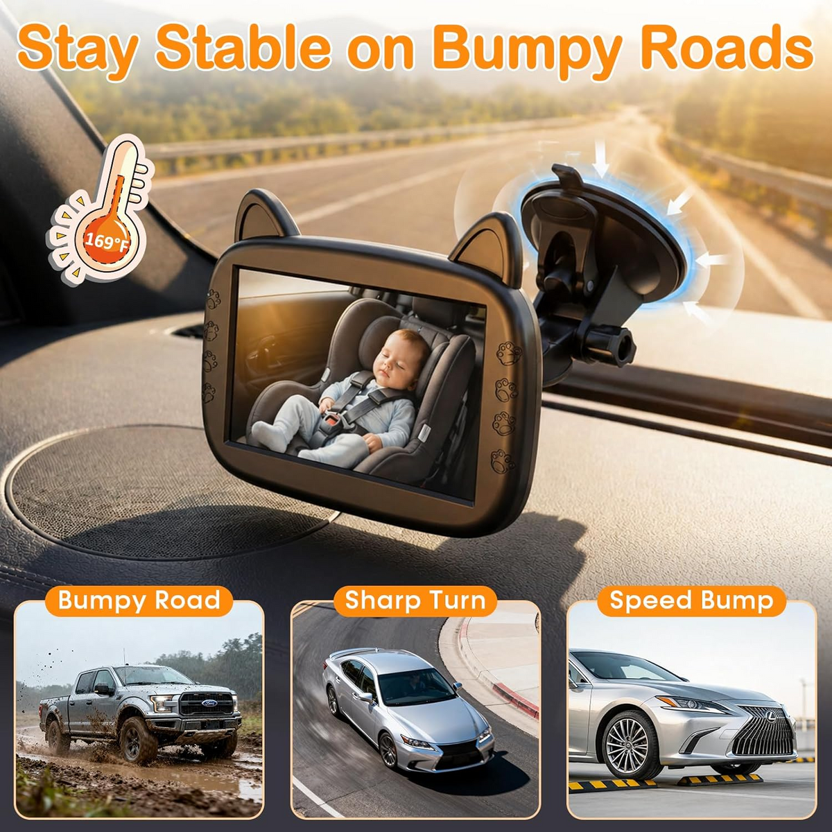 Infant Car Seat Monitor with Infrared Night Vision and Wide Angle Camera