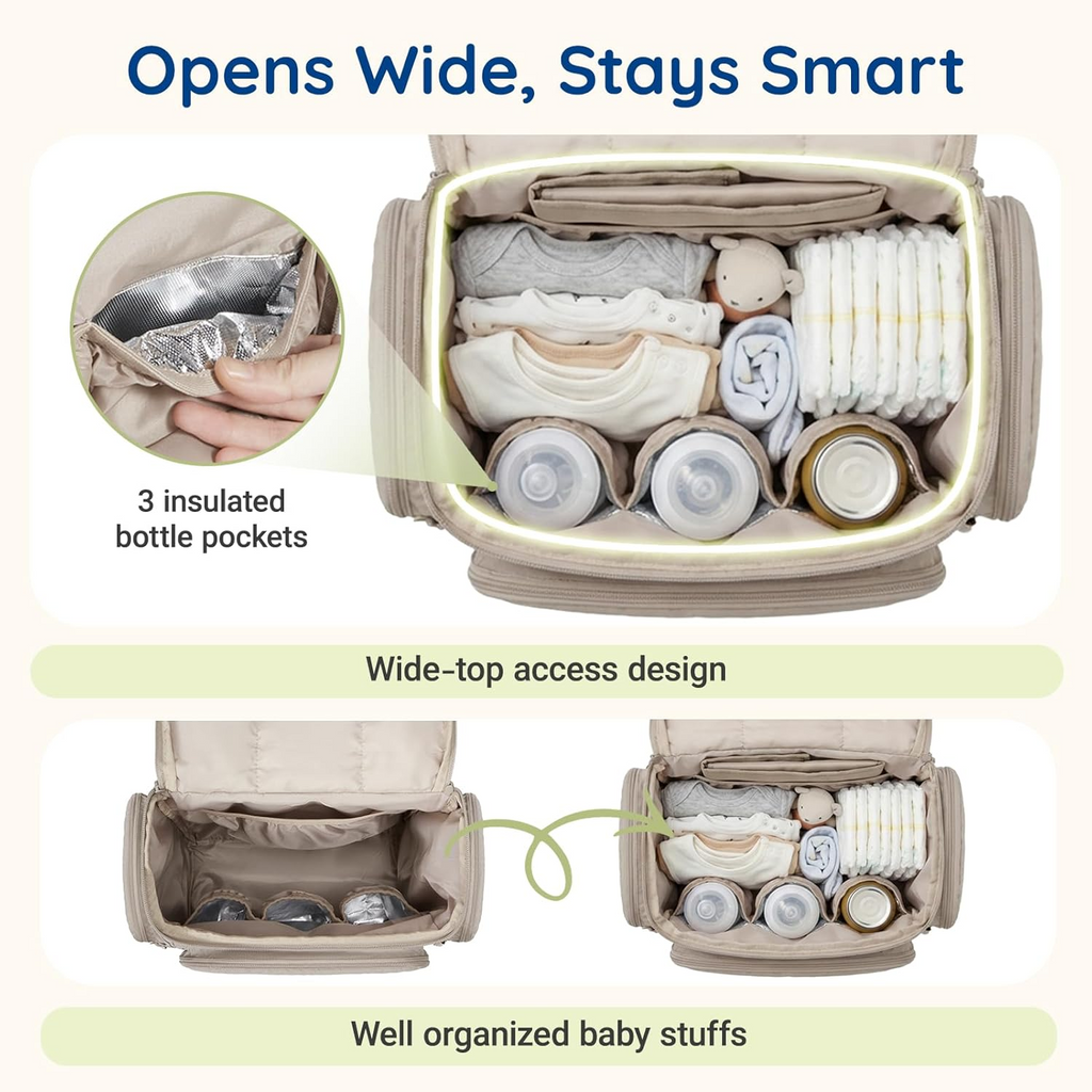 Backpack Diaper Bag with Thermal Insulated Bottle Pockets and Stroller Attachment Loops