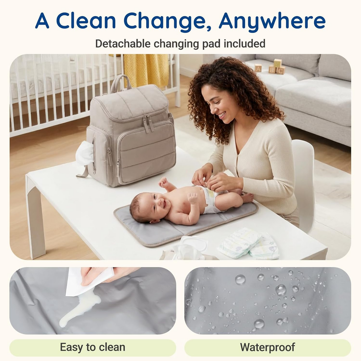 Backpack Diaper Bag with Thermal Insulated Bottle Pockets and Stroller Attachment Loops