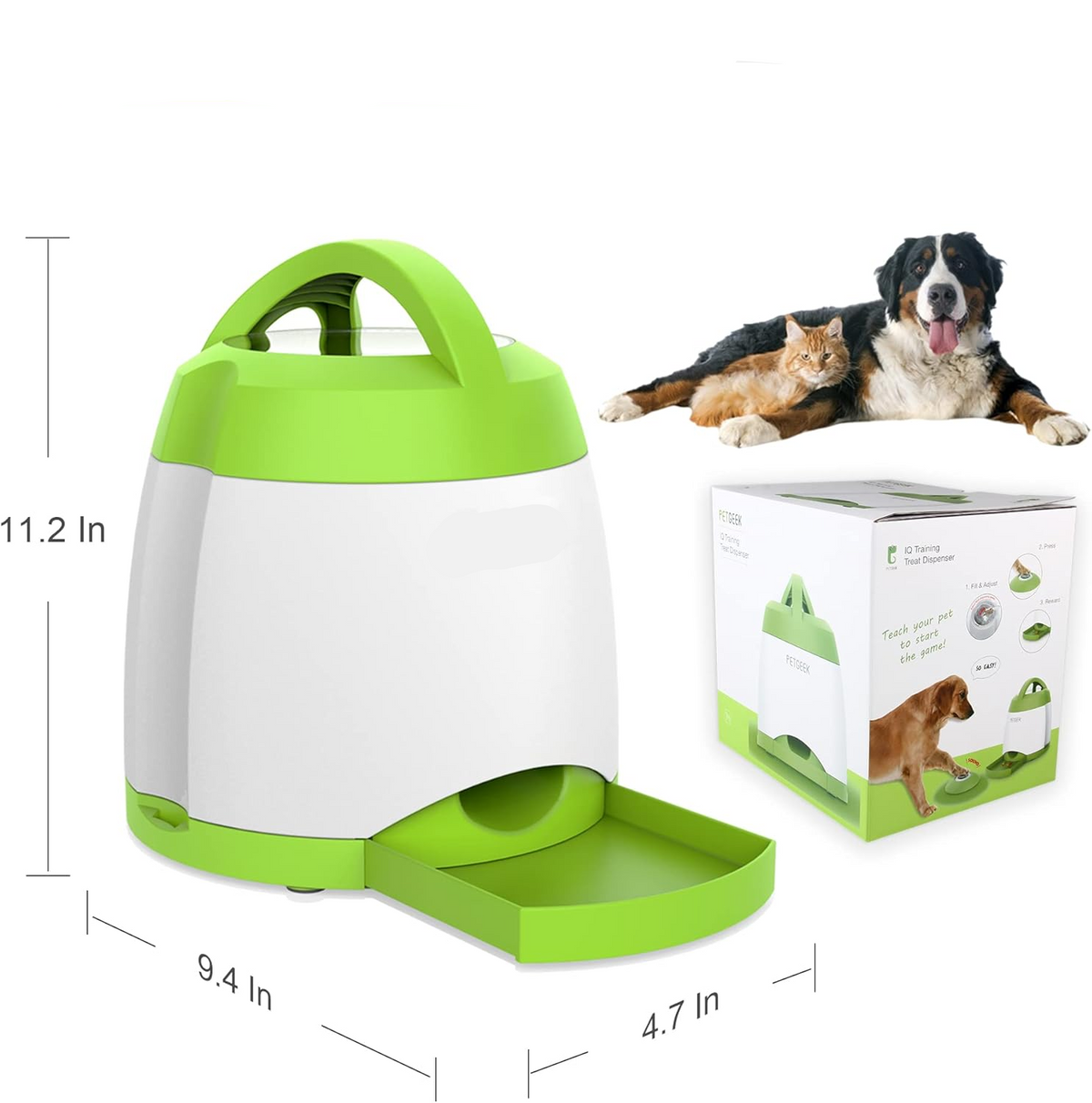 Dog Treat Puzzle Toy with Remote Button and Dual Power Modes for Indoor Outdoor Training