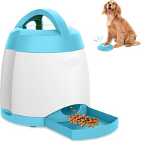 Dog Treat Puzzle Toy with Remote Button and Dual Power Modes for Indoor Outdoor Training